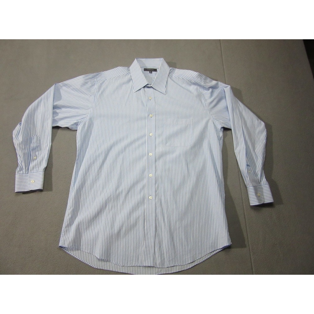 Saks Fifth Avenue Shirt Mens Large Blue White Striped Button Up Office Career